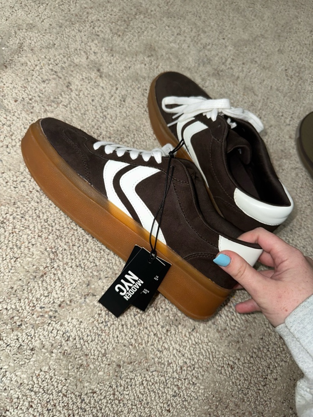 Women’s Brown Suede Low-Top Sneakers with White Accent